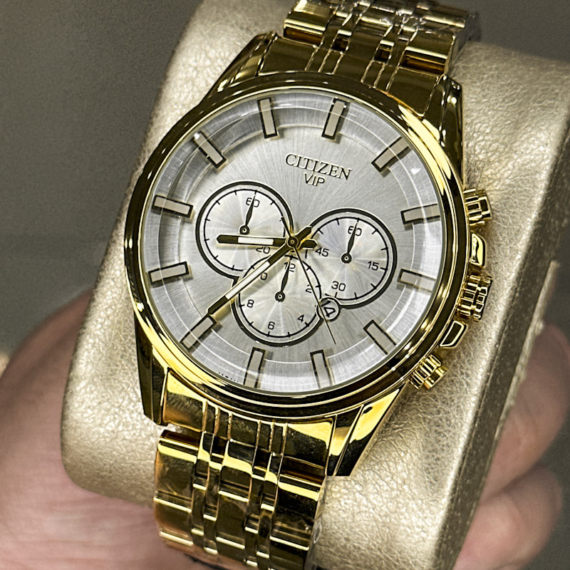 خرید قسطی | ساعت مچی مردانه سیتیزن طرح سه موتوره طلایی صفحه سفید G 124/3