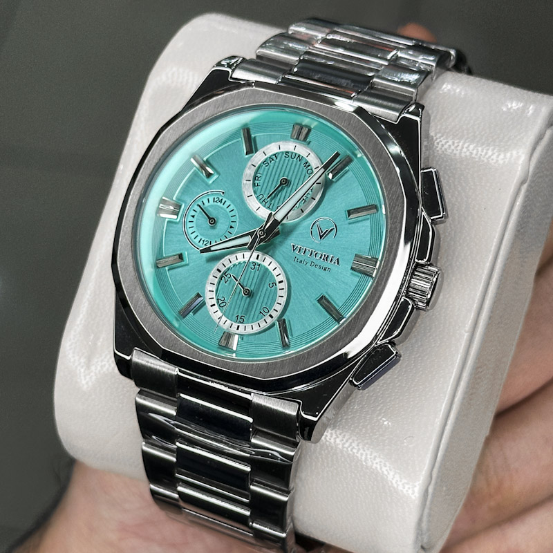 خرید قسطی | ساعت ویتوریا  استیل صفحه تیفانی VT 3408/3