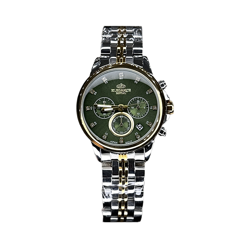 خرید قسطی | ساعت مچی زنانه الگانس  نقره ای  طلایی صفحه سبز L 9766/28