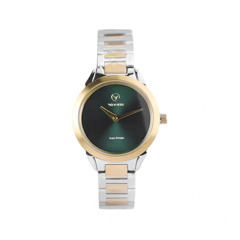 خرید قسطی | ساعت زنانه ویتوریا اورجینال طلایی صفحه گرد سبز VT 3391/2