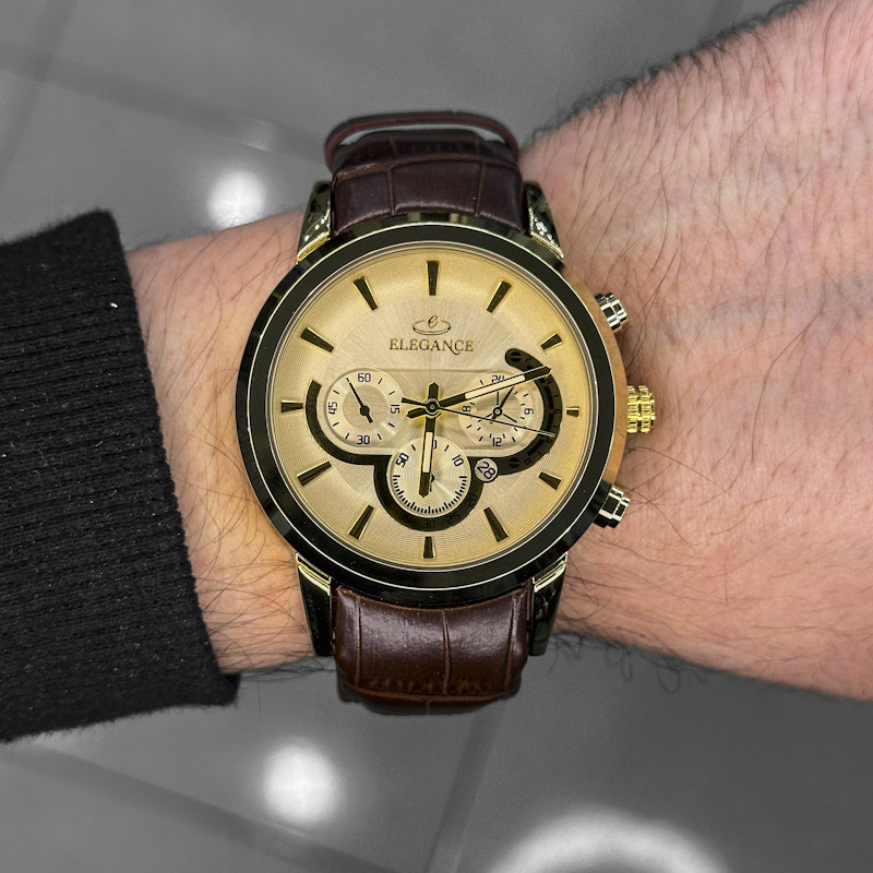 خرید قسطی | ساعت مچی مردانه الگانس طرح سه موتوره بند چرمG2911/14