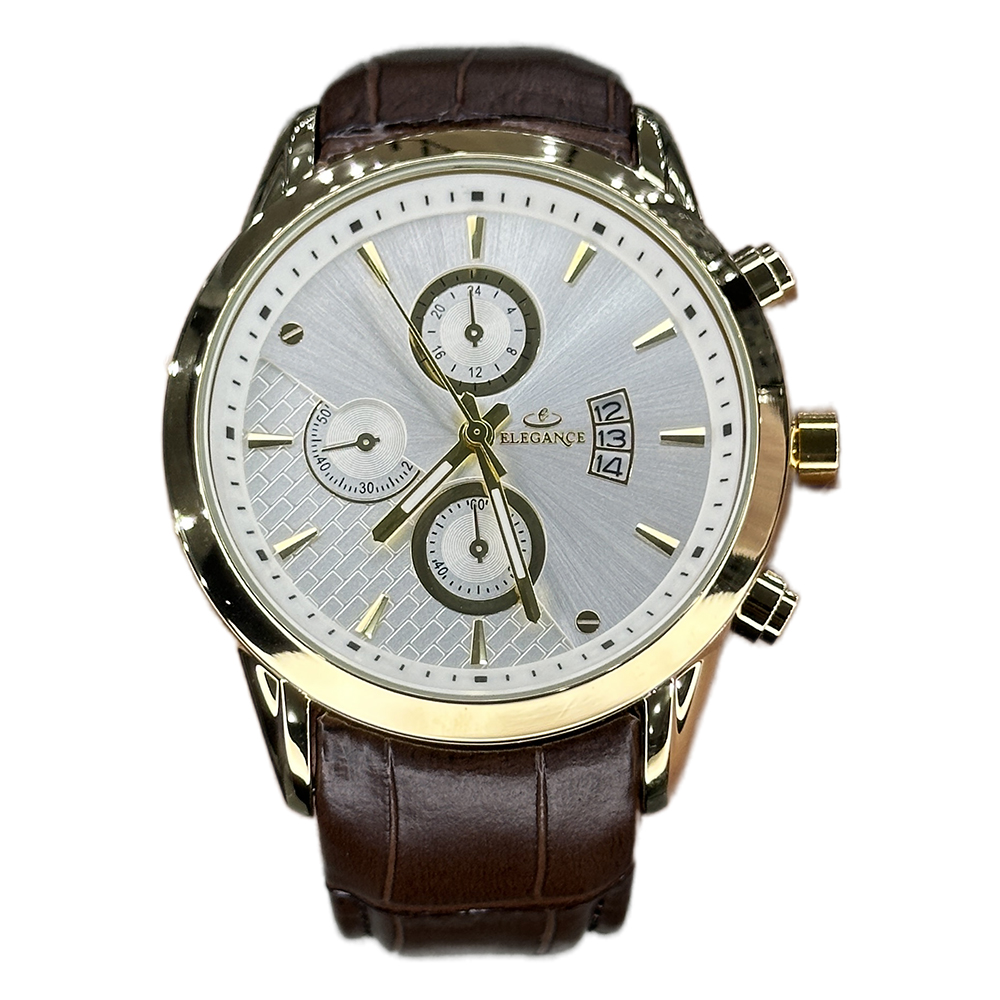 خرید قسطی | ساعت مچی مردانه الگانس طرح سه موتوره بند چرم G11191/7