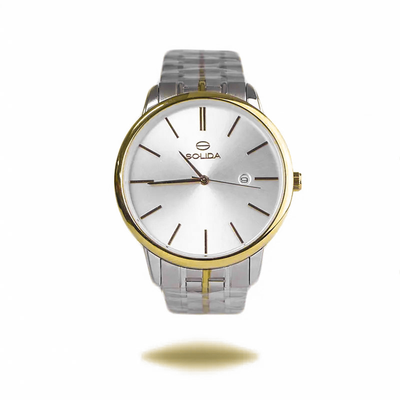 خرید قسطی | ساعت مچی  سولیدا مردانه استیل نقره ای طلایی G2134/7