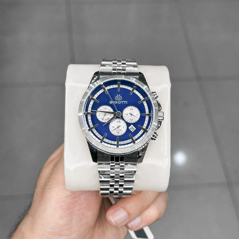 ساعت مچی مردانه بیگوتی دوال تایم نقره ای صفحه آبی BG.1.10468/3