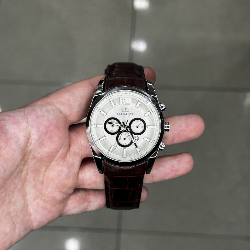 خرید قسطی | ساعت مچی مردانه الگانس طرح سه موتوره بند چرم G2911/27