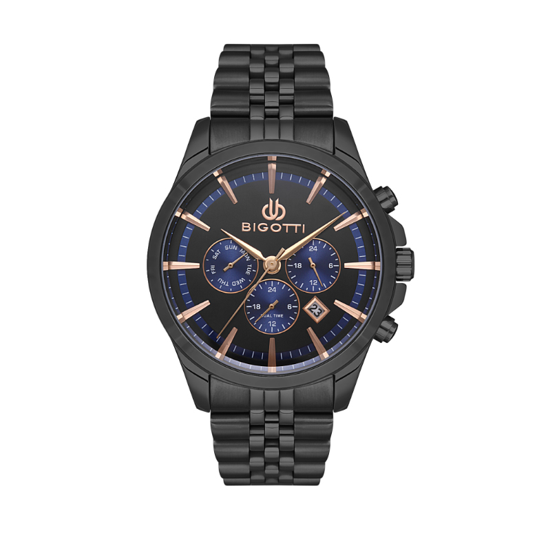 ساعت مچی مردانه بیگوتی دوال تایم مشکی صفحه آبی BG.1.10468/5