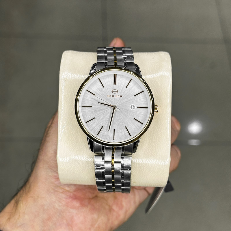 خرید قسطی | ساعت مچی  سولیدا مردانه استیل نقره ای طلایی G2134/7