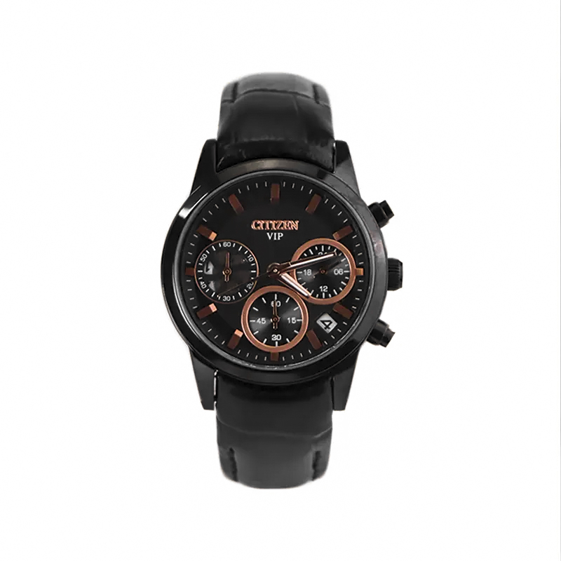 خرید قسطی | ساعت مچی زنانه سیتیزن چرم مشکی سه موتور فعال کرنوگراف L9235/2