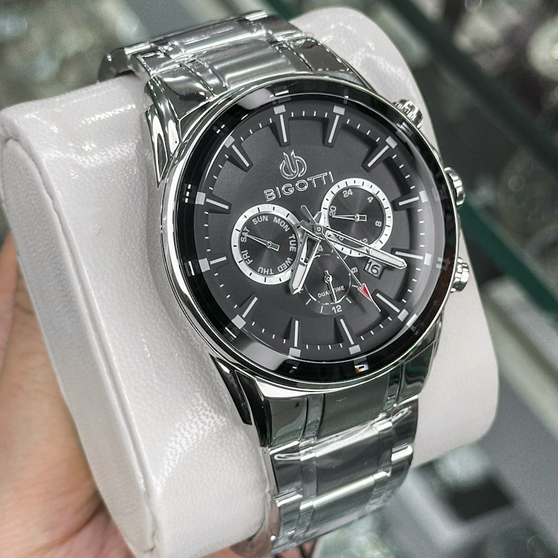 ساعت مچی مردانه بیگوتی دوال تایمنقره ای صفحه مشکی BG.1.10649/1