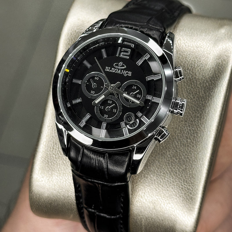 خرید قسطی |ساعت مچی زنانه بند چرم تمام مشکی  طرح 3 موتوره L 1201/6