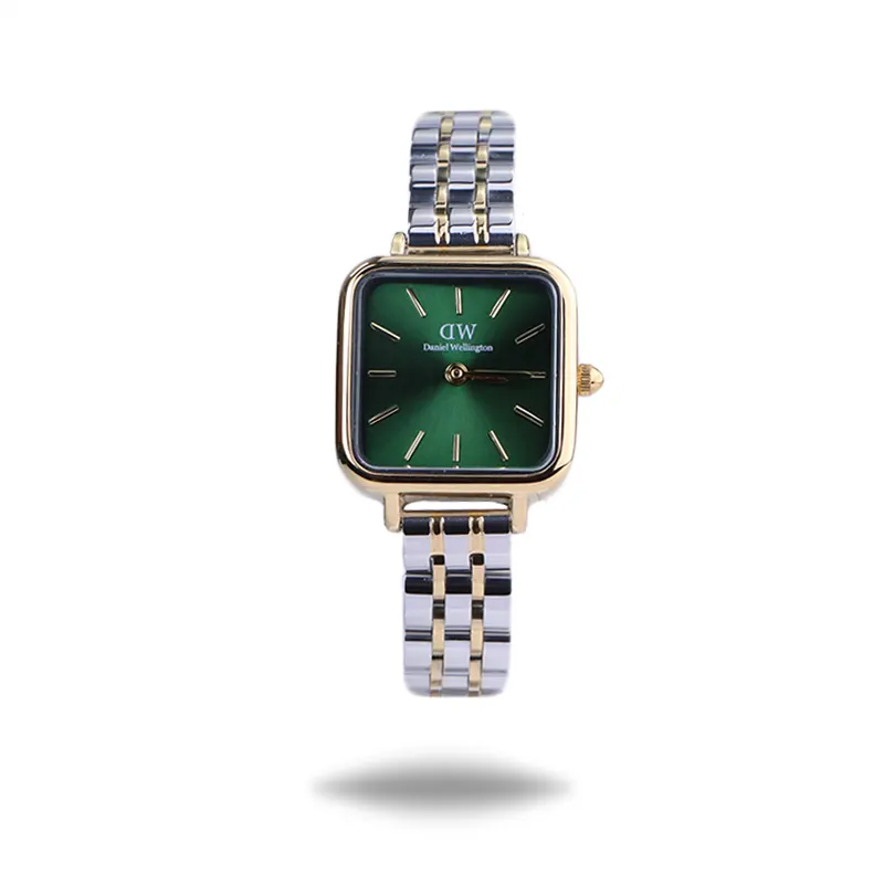 خرید قسطی | ساعت زنانه صفحه مربع دنیل ویلینگتون نقره ای طلایی  صفحه سبز K22HRE02/11