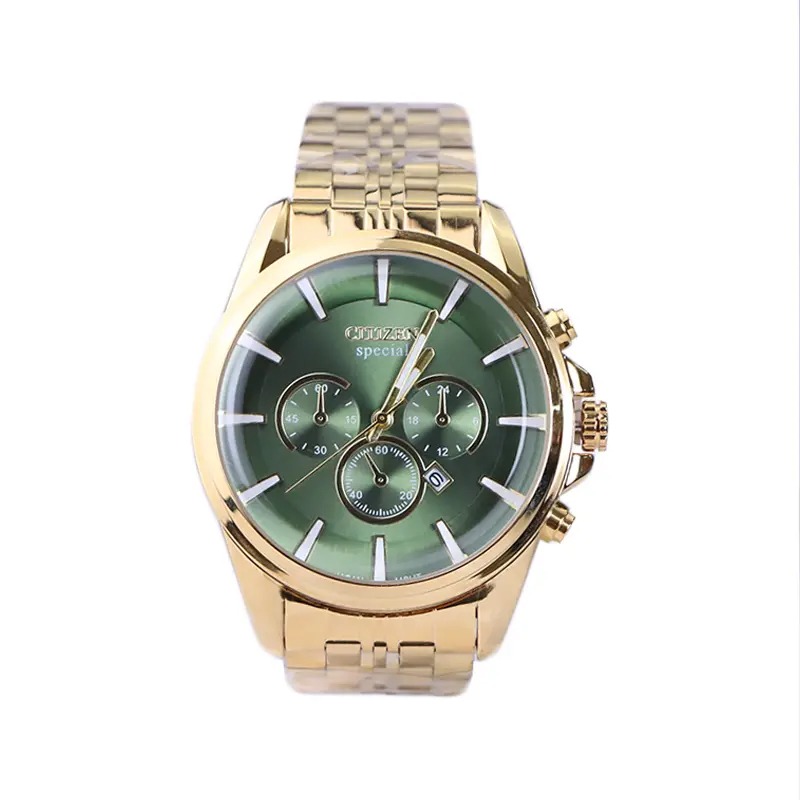 خرید قسطی | ساعت مچی مردانه سیتیزن طرح سه موتوره  طلایی صفحه سبز G M028/1