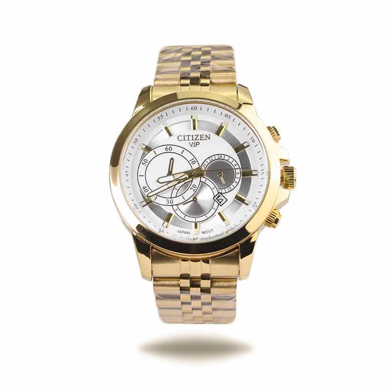 خرید قسطی | ساعت مچی مردانه سیتیزن طرح سه موتوره  نقره ای طلایی صفحه سفید 2363/11