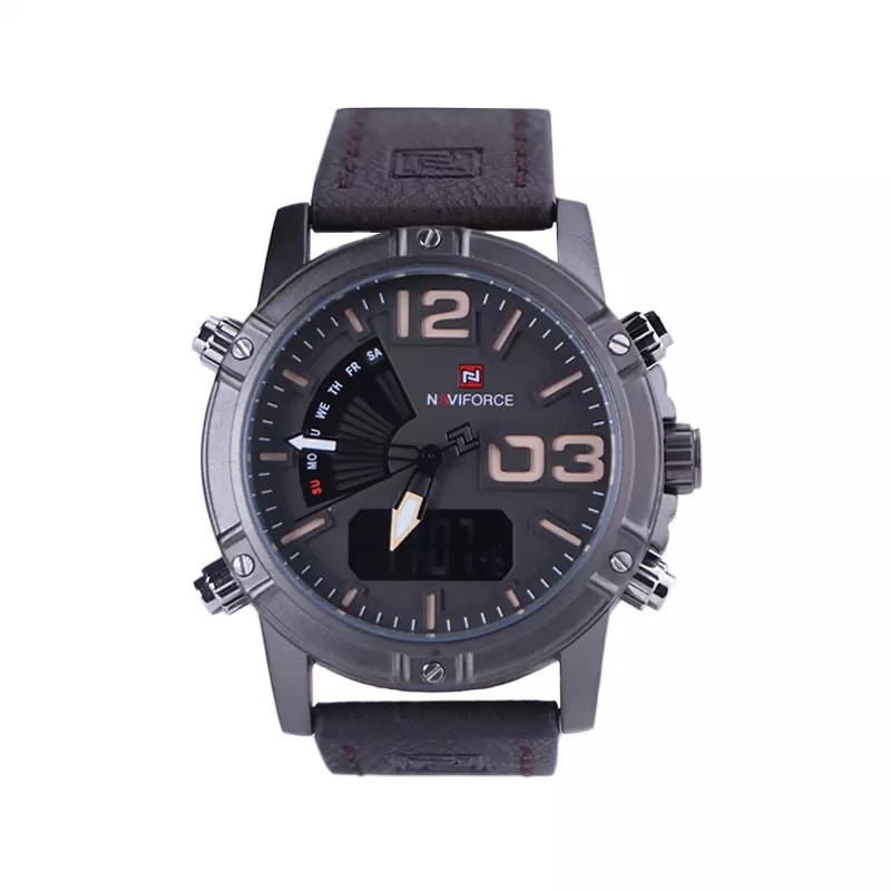 خرید قسطی|ساعت مچی نیوی فورس مردانه بند چرم قهوه ای دو زمانه 9095/5