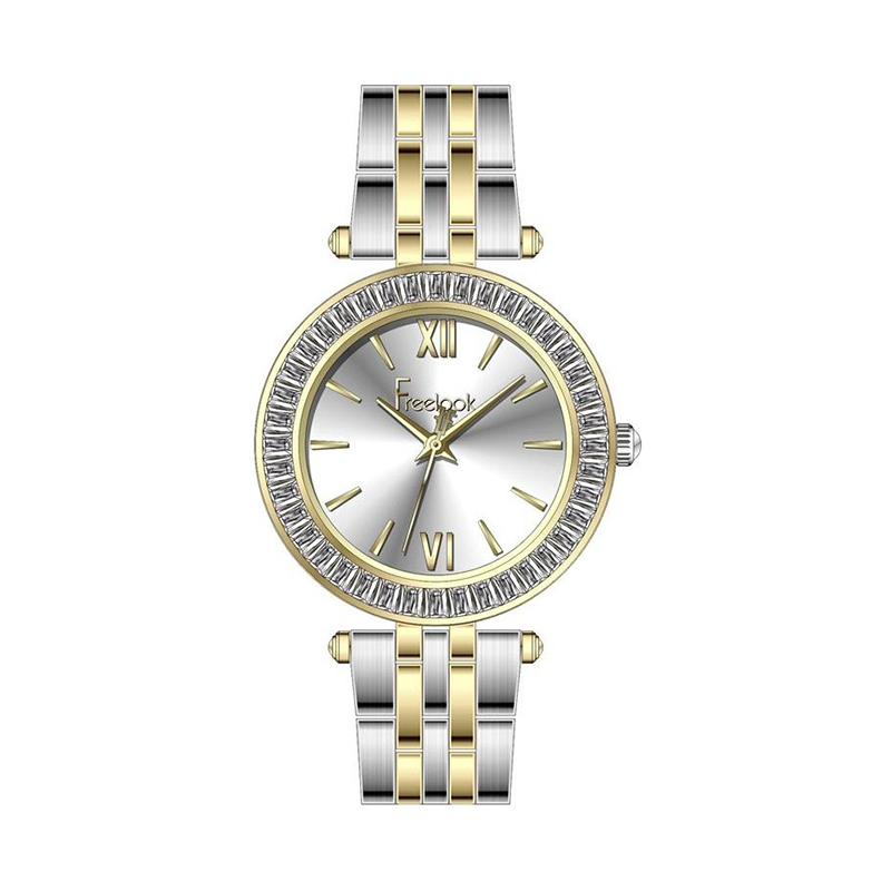 خرید قسطی |ساعت زنانه فری لوک اورجینال نقره ای طلایی نگین دار FL.1.10495/4