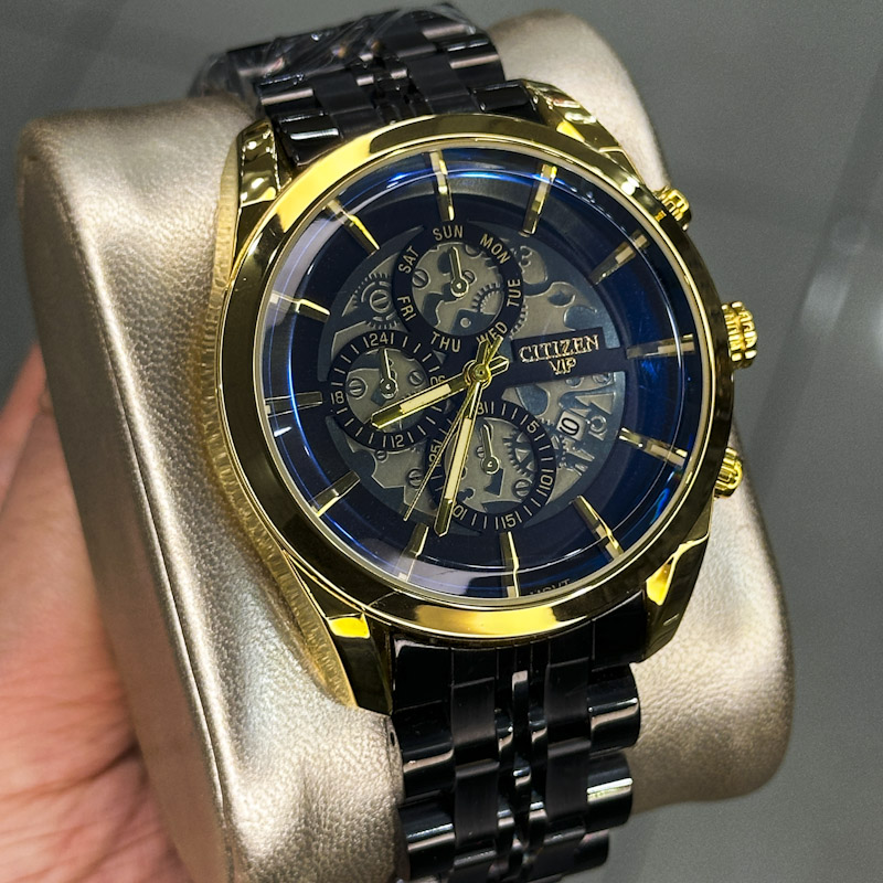 خرید قسطی | ساعت مچی مردانه سیتیزن طرح سه موتوره مشکی طلایی2363/12