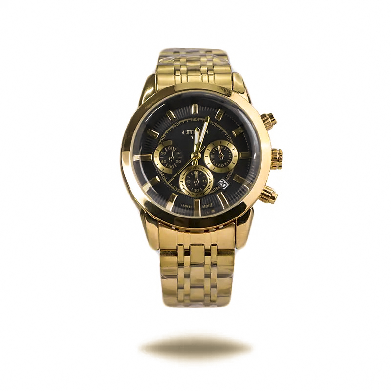 خرید قسطی | ساعت مچی زنانه سیتیزن طرح سه موتوره   طلایی صفحه مشکی L 2363/24