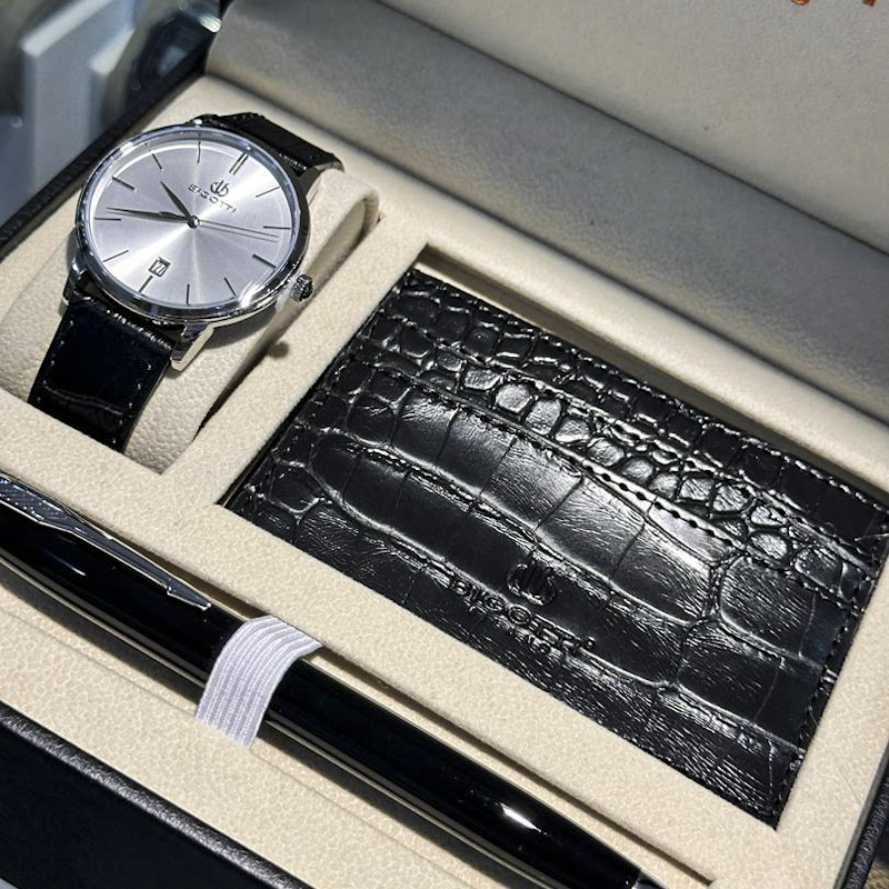 ساعت مچی مردانه بیگوتی دوال تایم بند چرم مشکی قاب نقره ای BG.1.10651/1