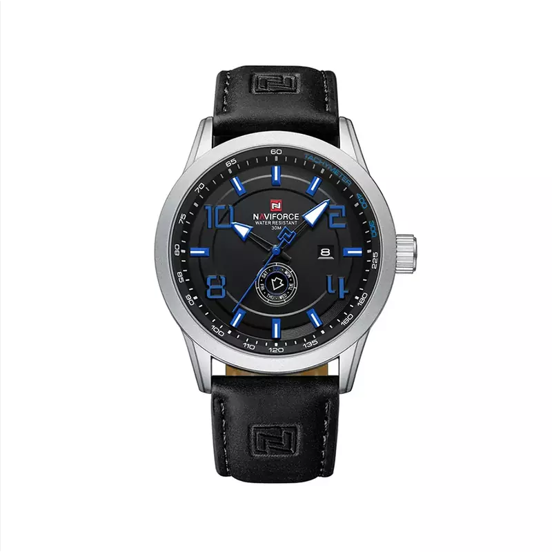 خرید قسطی| ساعت مردانه نیوی فورس چرم مشکی دو تاریخه 9229/3