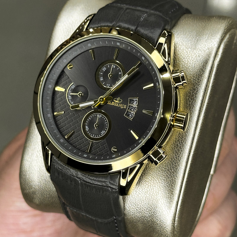 خرید قسطی | ساعت مچی زنانه الگانس طرح سه موتوره بند چرم طوسی L2911/12