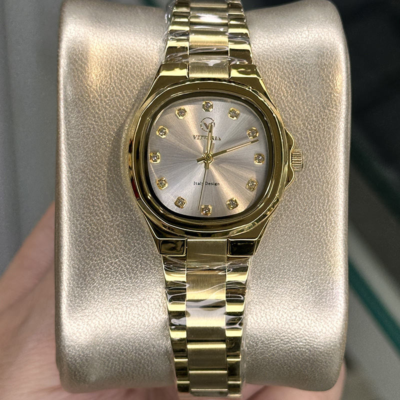 خرید قسطی | ساعت زنانه ویتوریا اورجینال طلایی صفحه مربع سفید VT 3412/2