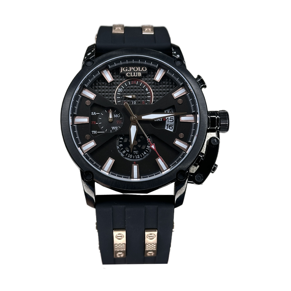 ساعت مچی مردانه بند رابر جی جی پولو کلاب فول تایم بند رابر مشکی JPC.0224S04058/2