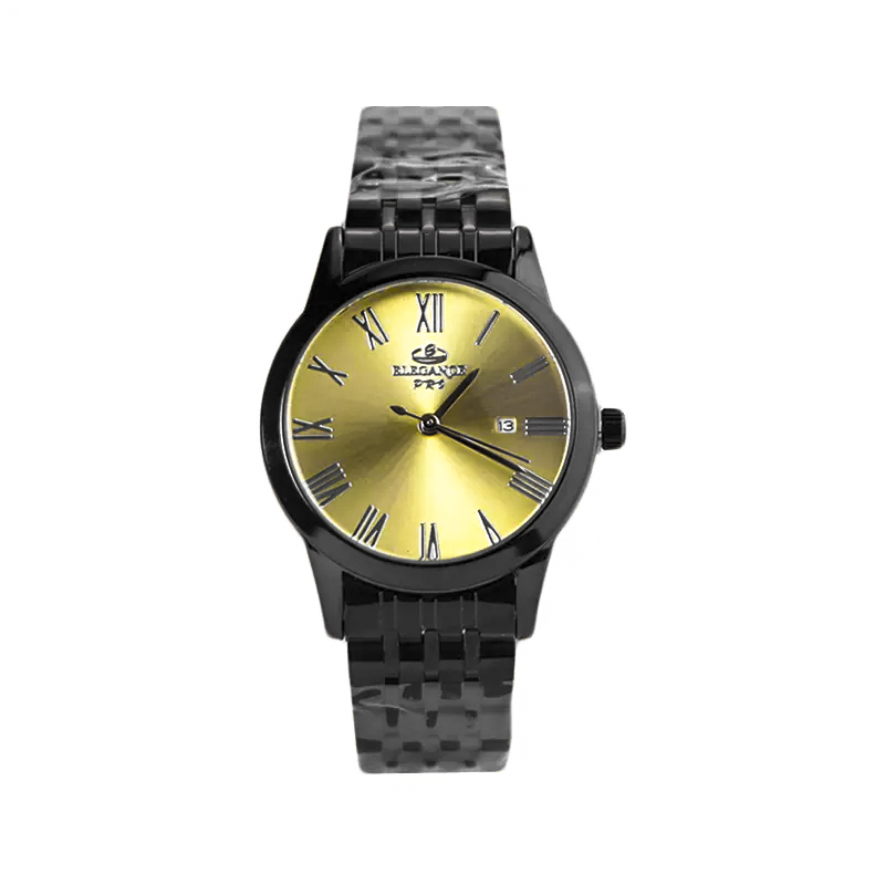 خرید قسطی | ساعت مچی زنانه الگانس مشکی صفحه زرد L 030/12