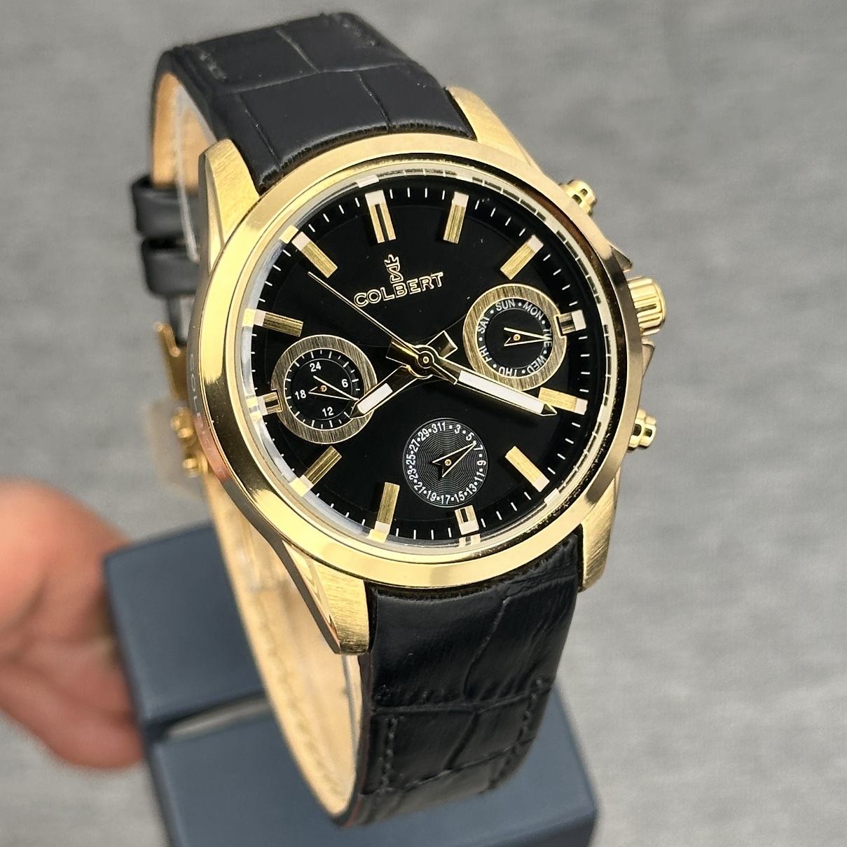 خرید قسطی| ساعت زنانه کلبرت بند چرم 3 موتوره فول تایم اورجینال 0166L