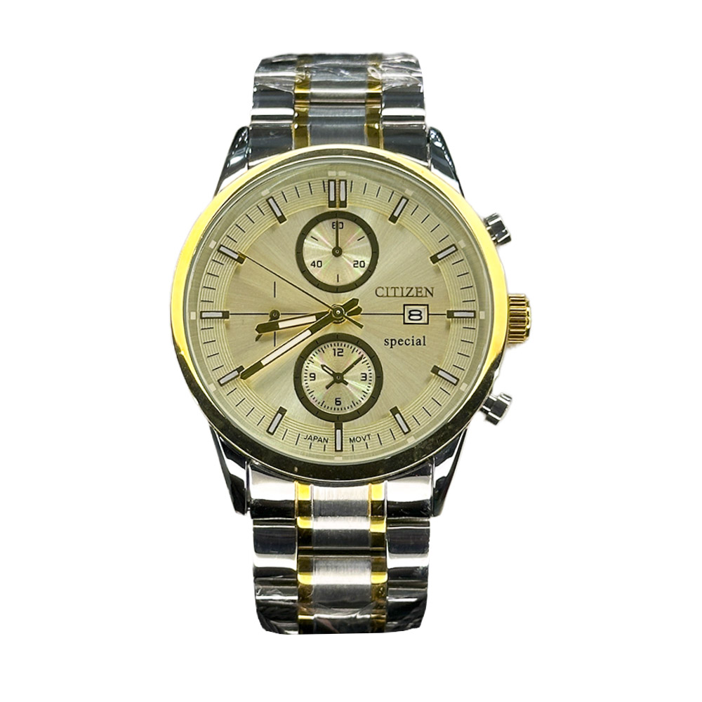 خرید قسطی | ساعت مچی مردانه سیتیزن طرح سه موتوره  طلایی نقره ای 2363/11