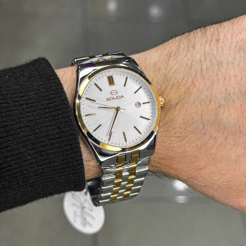 خرید قسطی | ساعت مچی مردانه سولیدا استیل نقره ای رزگلد 2140