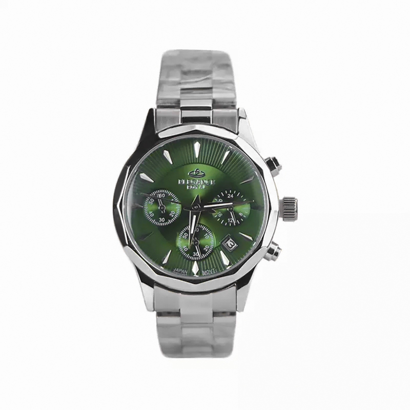 خرید قسطی | ساعت مچی زنانه الگانس طرح سه موتوره نقره ای صفحه سبز L 9766/8