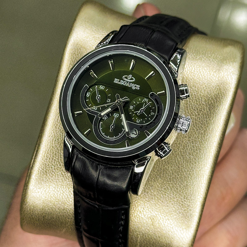 خرید قسطی | ساعت مچی زنانه بند چرم تمام مشکی  طرح 3 موتوره  L 1201/5