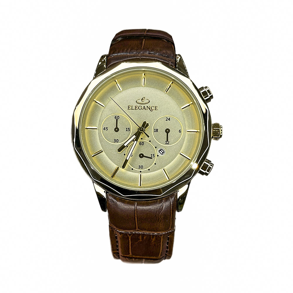 خرید قسطی | ساعت مچی مردانه الگانس طرح سه موتوره بند چرم G11191/8