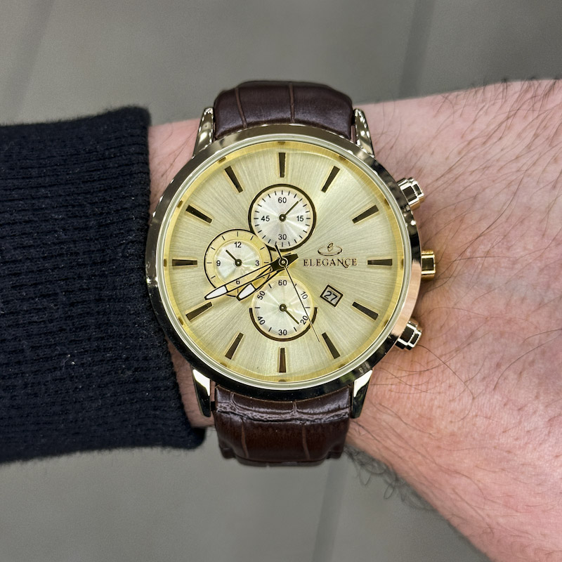 خرید قسطی | ساعت مچی مردانه الگانس طرح سه موتوره بند چرم G11191/9