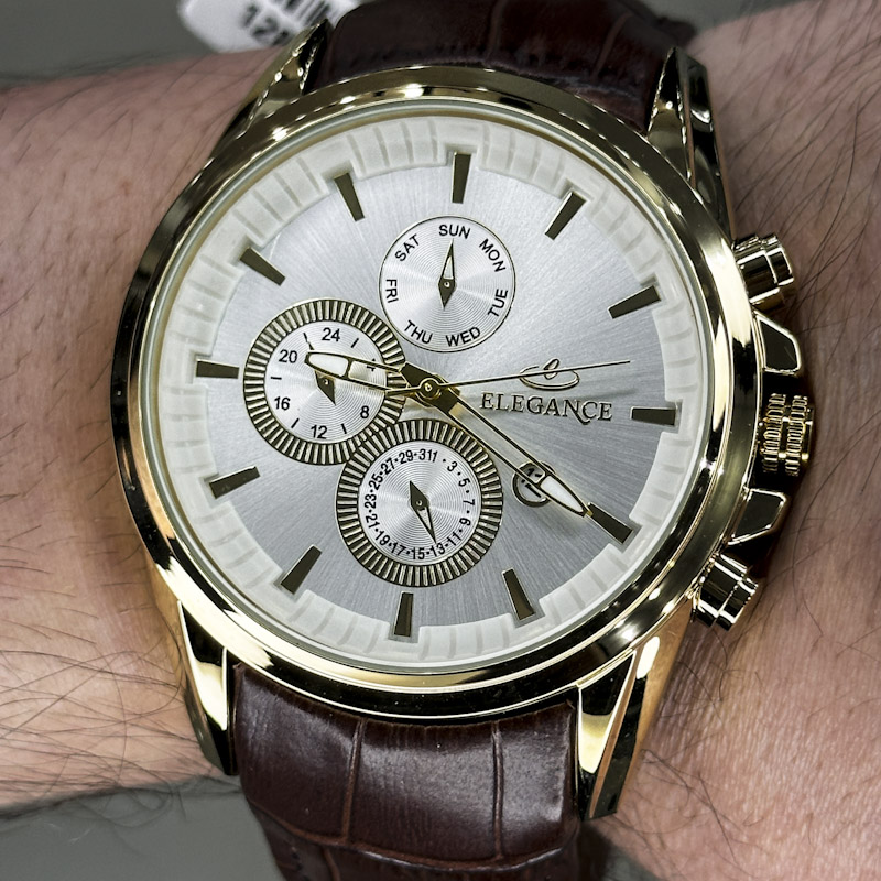 خرید قسطی | ساعت مچی مردانه الگانس طرح سه موتوره بند چرم G2911/25