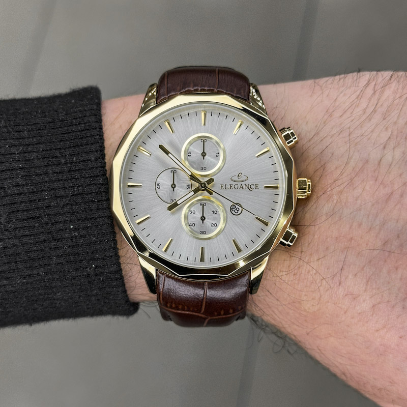 خرید قسطی | ساعت مچی مردانه الگانس طرح سه موتوره بند چرم G2911/10