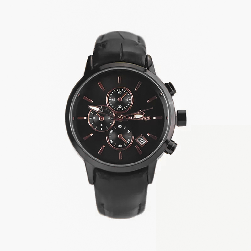 خرید قسطی | ساعت مچی زنانه الگانس طرح سه موتوره چرم تمام مشکی L 1201/4